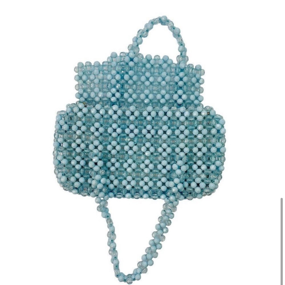 Vintage Mid Century Blue Crotchet Big Beaded Medium Handbag